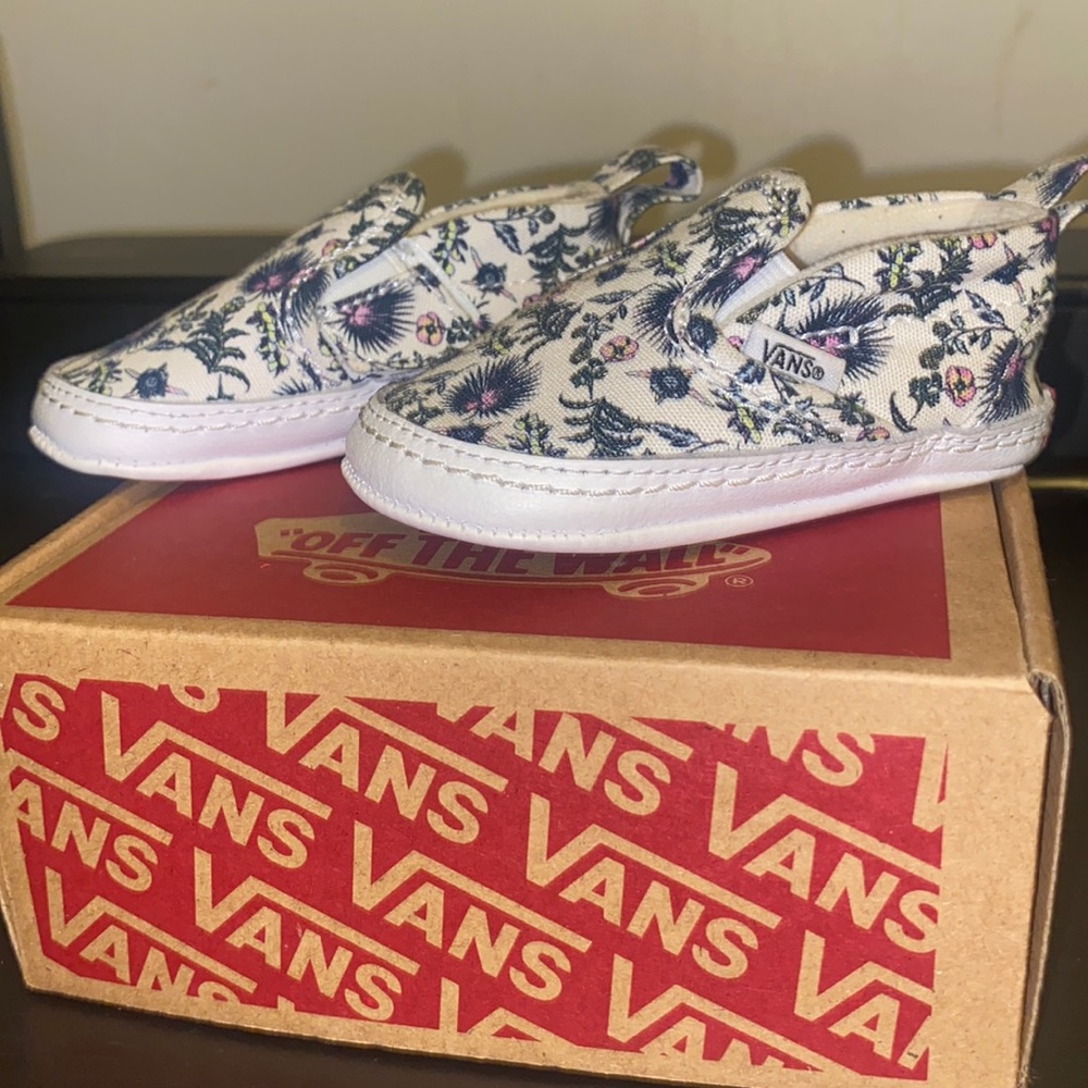 Vans Floral Baby Shoes - Cream and Blue